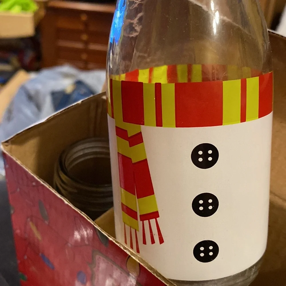 New 4 pc. Holiday printed glass milk jugs with red & white stripe straws - Picture 6 of 8